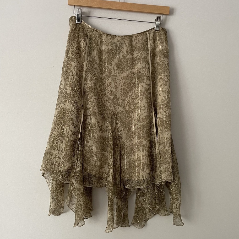 YTG Y2K Silk Metallic Paisley Skirt 8 Petite Fairy Whimsigoth Handkerchief Flowy